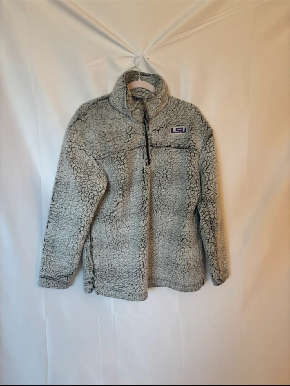 boxercraft Women's Light Gray Sherpa Pullover with LSU Logo
